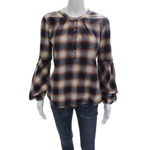 Pharaoh Women Button-Down Plaid Cotton Long Sleeve Top Multicolor Size 1